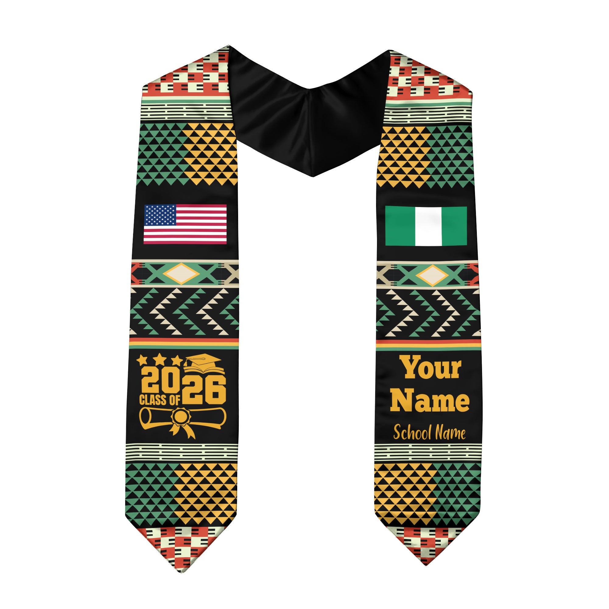 Customized Nigeria Graduation Stole Featuring National Flag Motif, Graduation Sash for Class of 2026