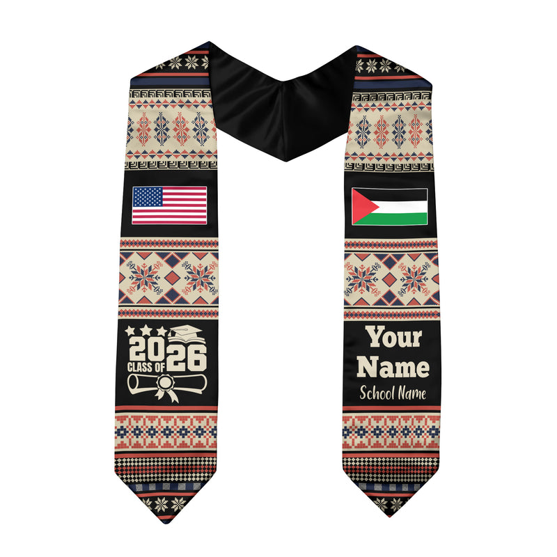 Customized Palestine Graduation Stole Featuring National Flag Motif, Graduation Sash for Class of 2026