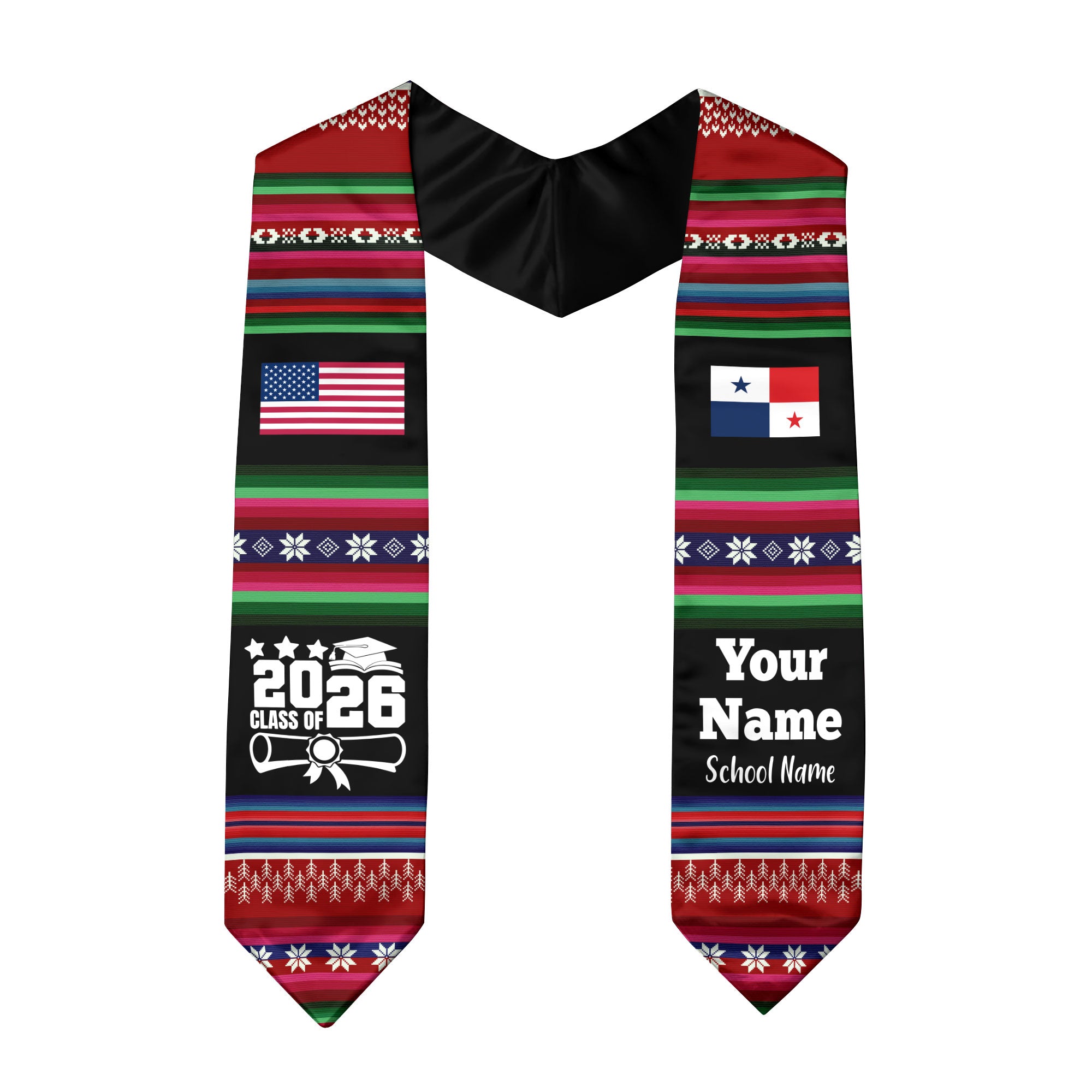 Customized Panama Graduation Stole Featuring National Flag Motif, Graduation Sash for Class of 2026