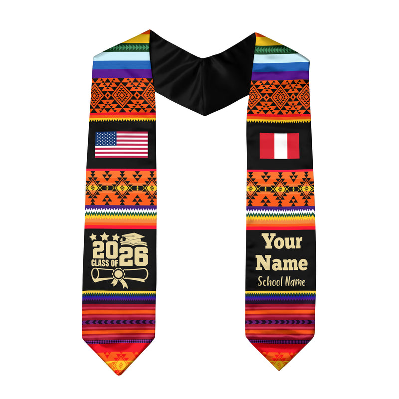 Customized Peru Graduation Stole Featuring National Flag Motif, Graduation Sash for Class of 2026