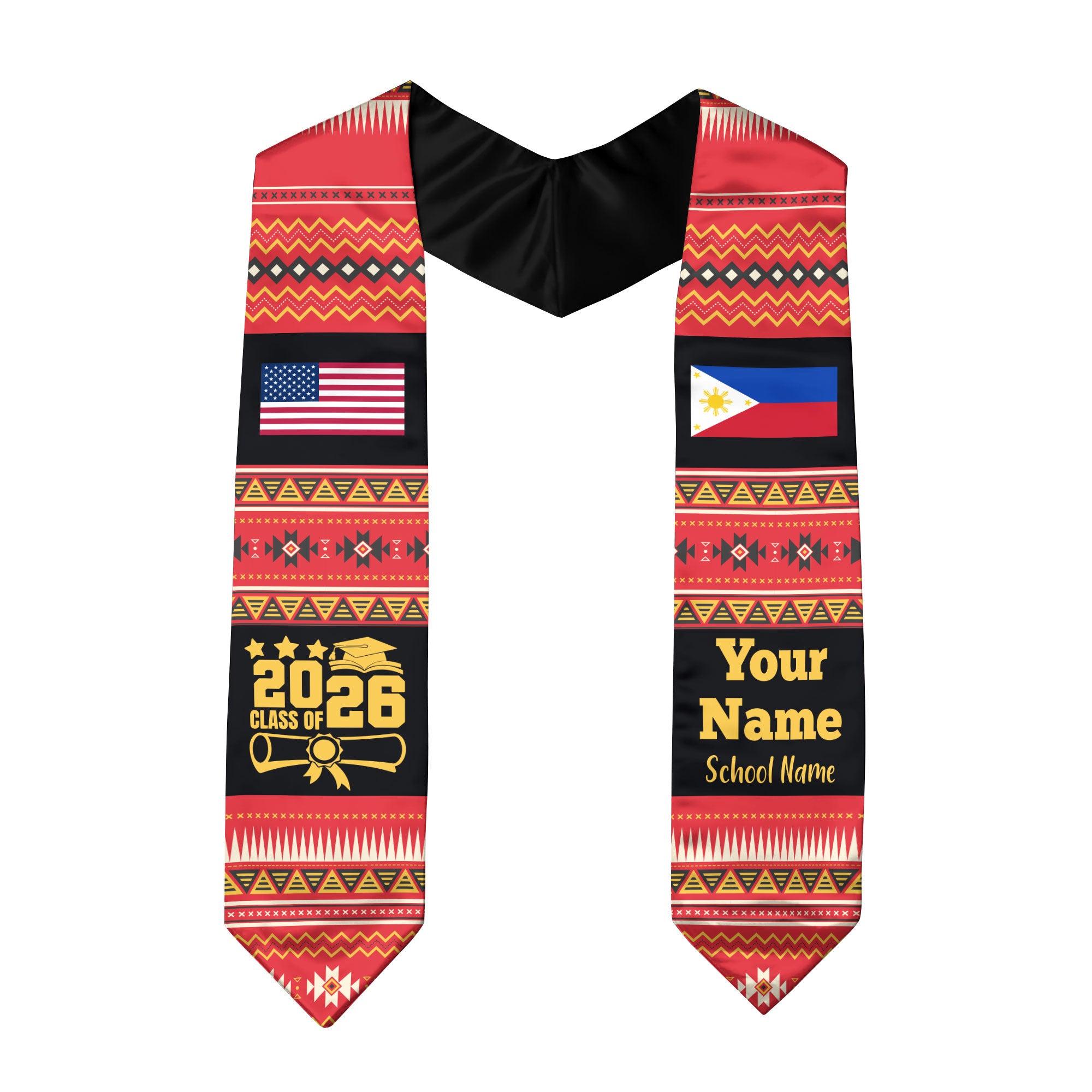 Customized Philippines Graduation Stole Featuring National Flag Motif, Graduation Sash for Class of 2026