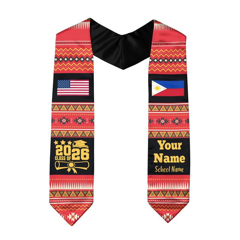 Customized Philippines Graduation Stole Featuring National Flag Motif, Graduation Sash for Class of 2026