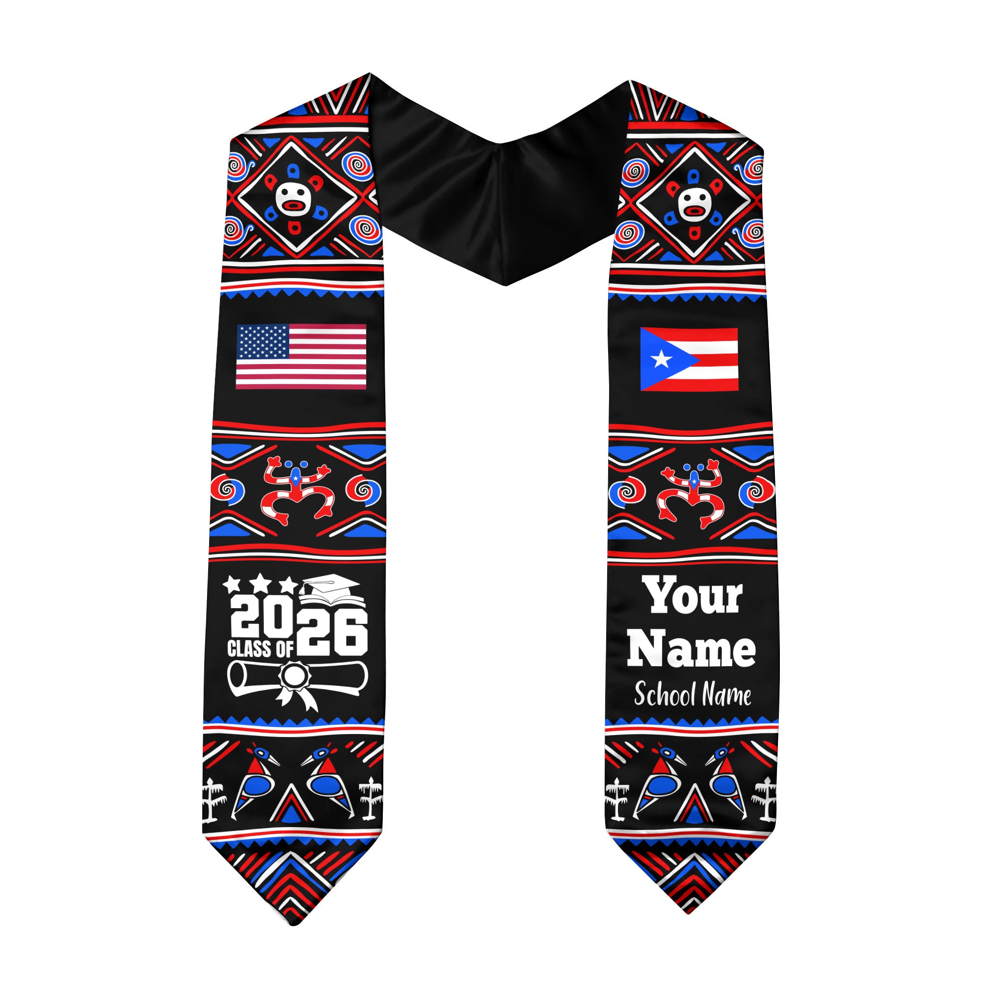 Customized Puerto Rico Graduation Stole Featuring National Flag Motif, Graduation Sash for Class of 2026
