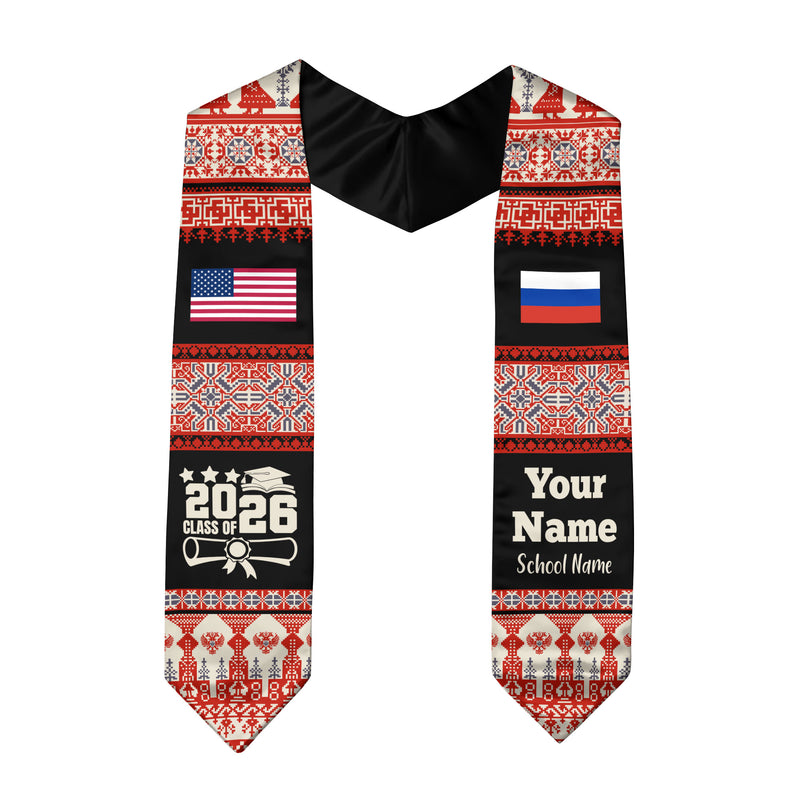 Customized Russia Graduation Stole Featuring National Flag Motif, Graduation Sash for Class of 2026
