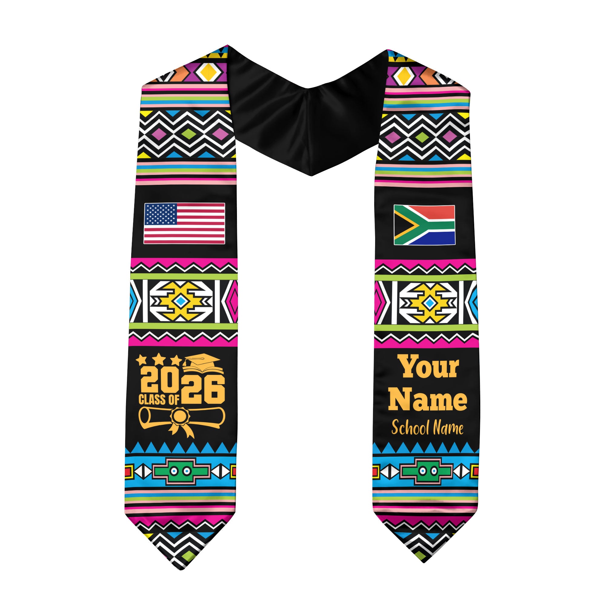 Customized South Africa Graduation Stole Featuring National Flag Motif, Graduation Sash for Class of 2026