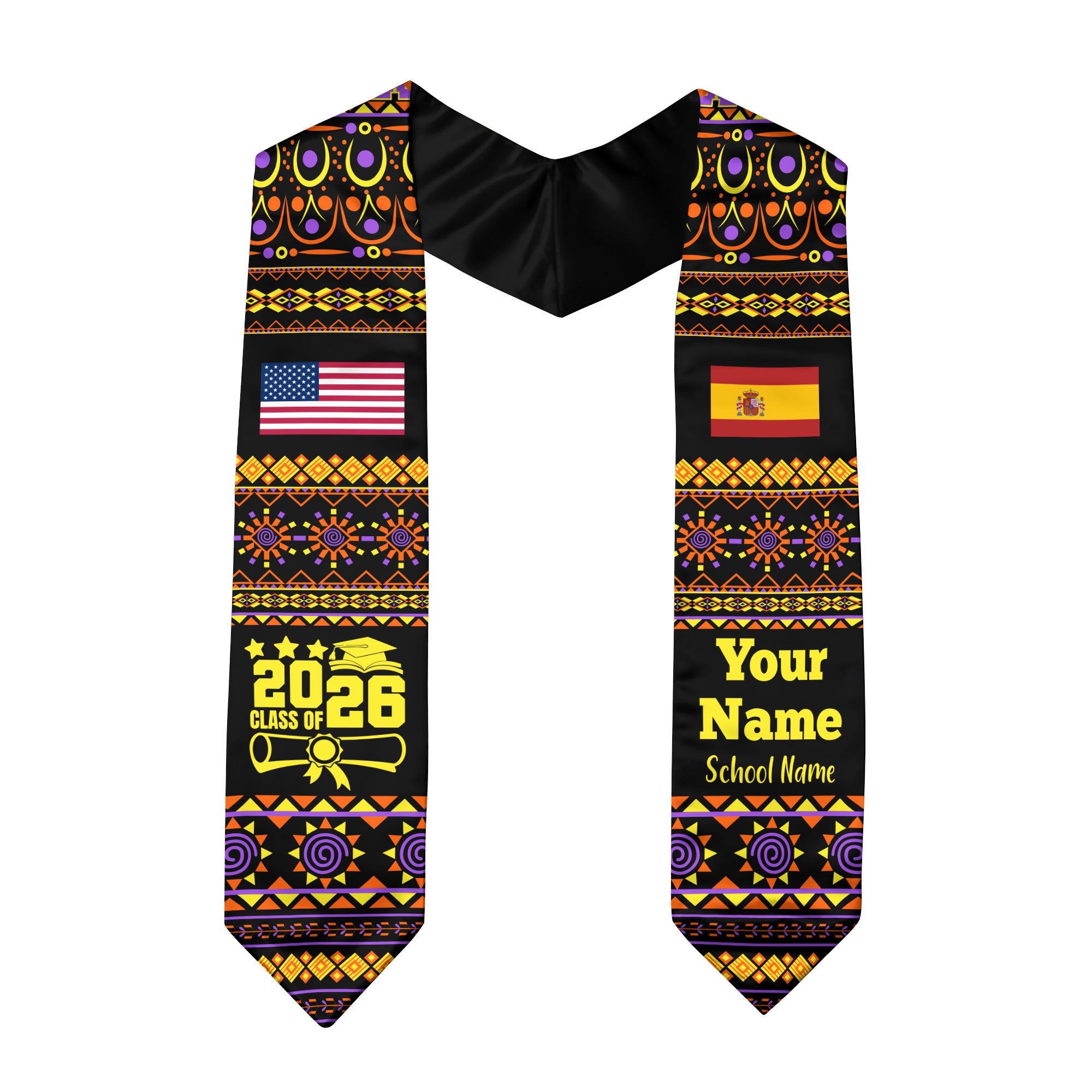 Customized Spain Graduation Stole Featuring National Flag Motif, Graduation Sash for Class of 2026