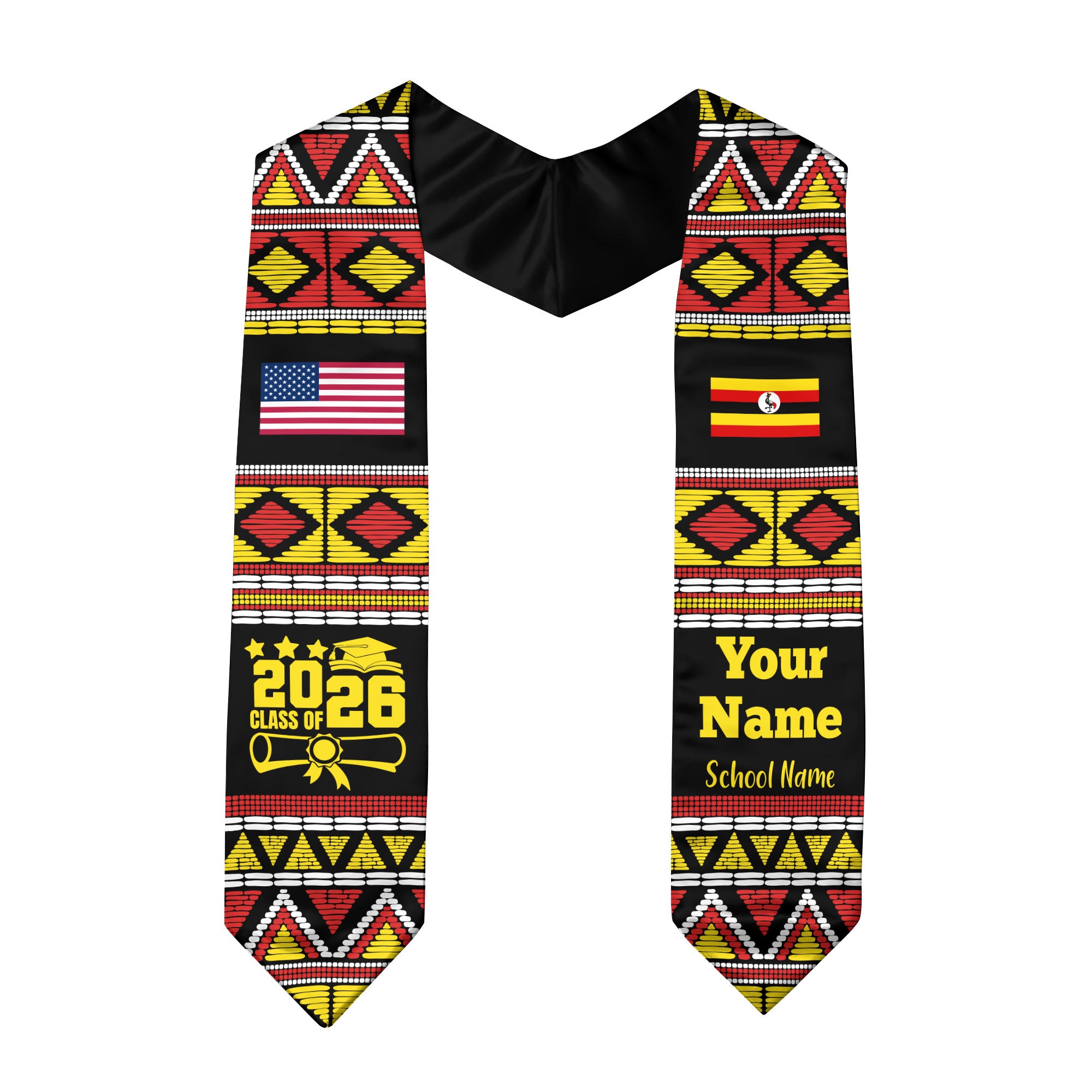 Customized Uganda Graduation Stole Featuring National Flag Motif, Graduation Sash for Class of 2026