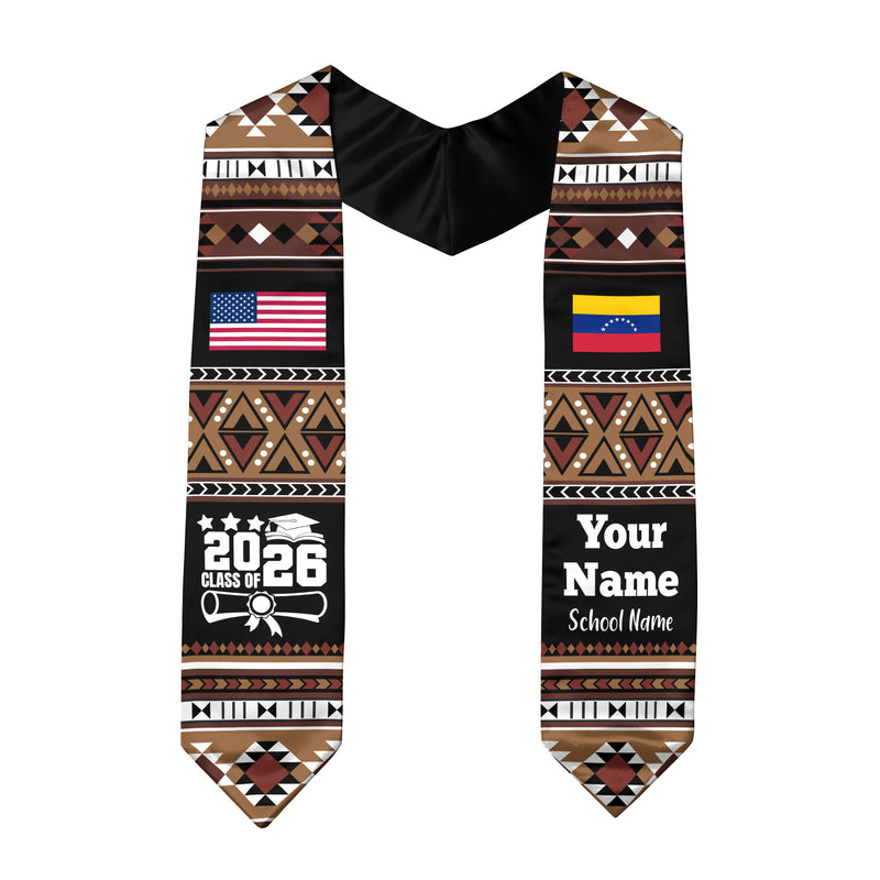 Customized Venezuela Graduation Stole Featuring National Flag Motif, Graduation Sash for Class of 2026