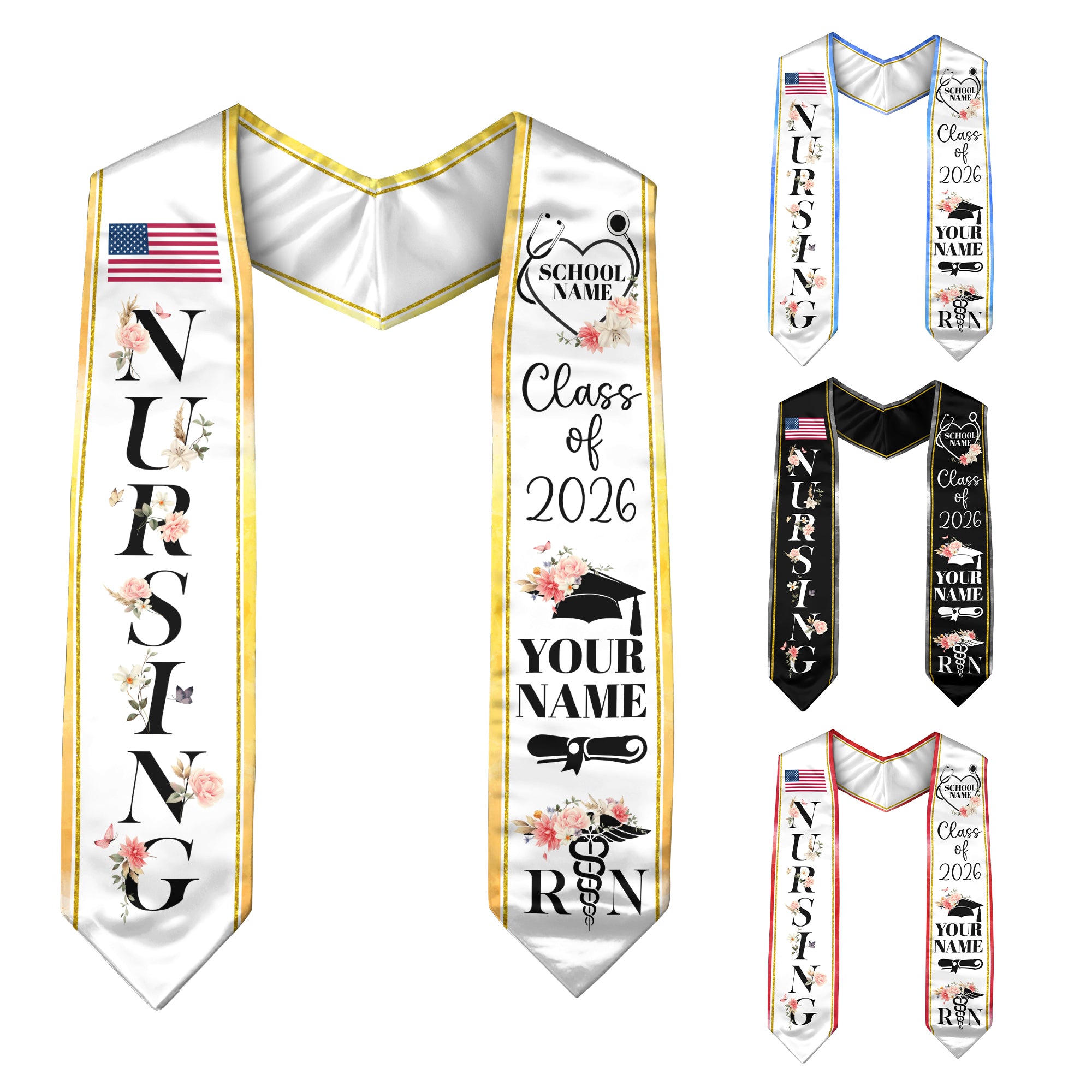 Customized Nursing Graduation Stole for RN Students, Professional Nurse Sash 2026