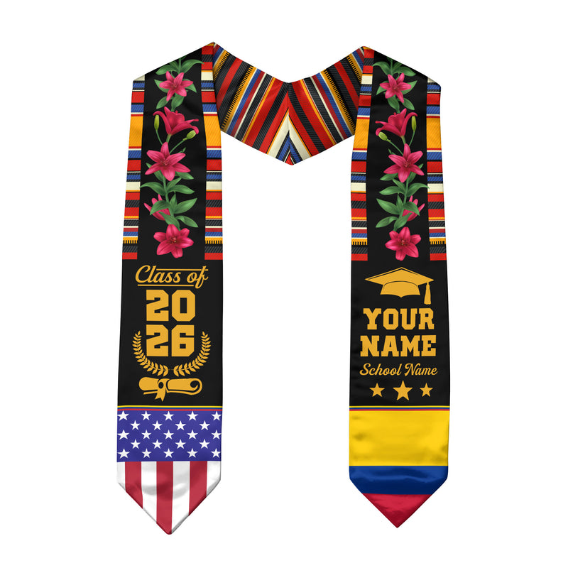 Customized Colombia Graduation Stole, Colombian Flag Stole, Custom Graduation Sash 2026, Class of 2026