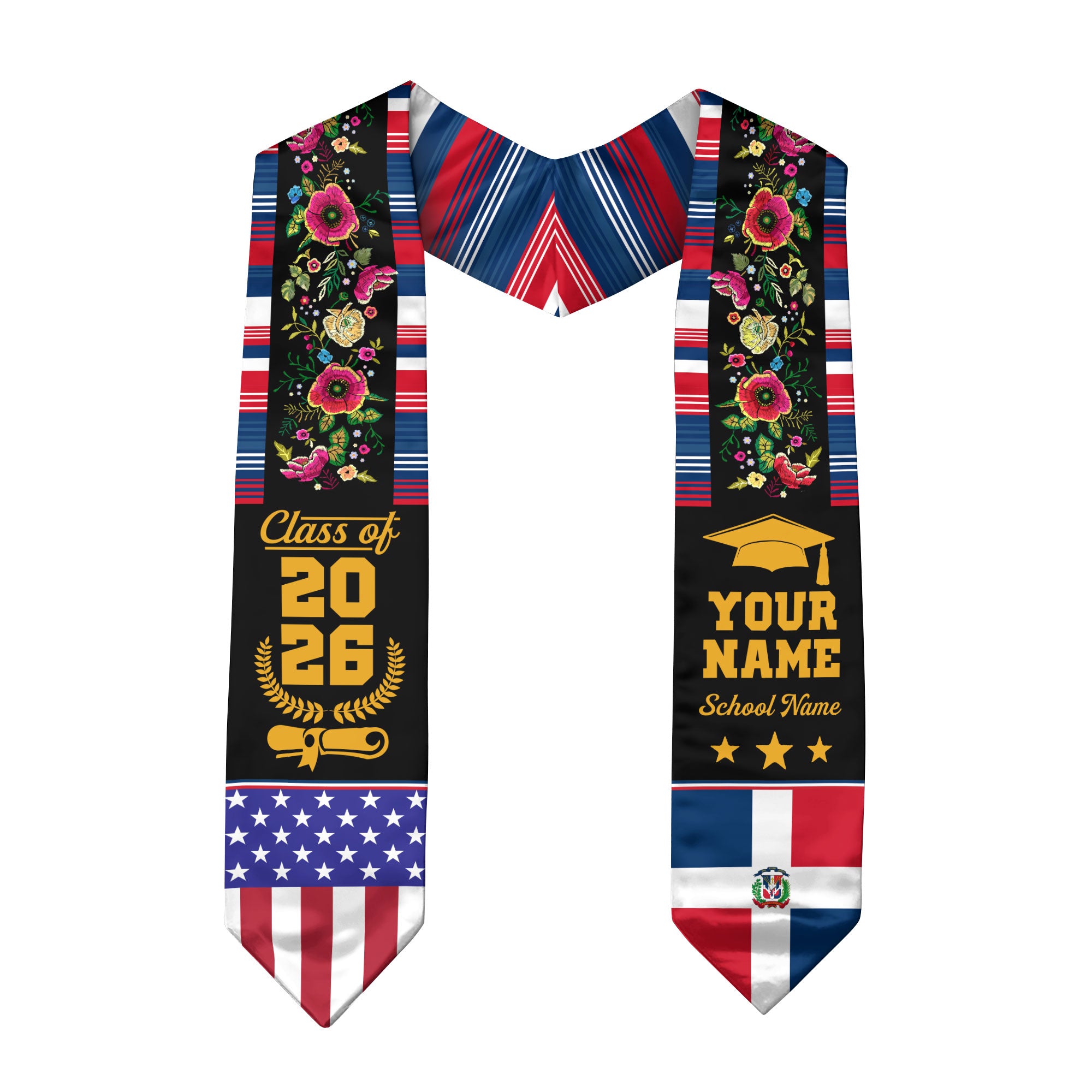 Dominican Republic Graduation Stole 2026, Dominican Flag Sash, Custom Detail