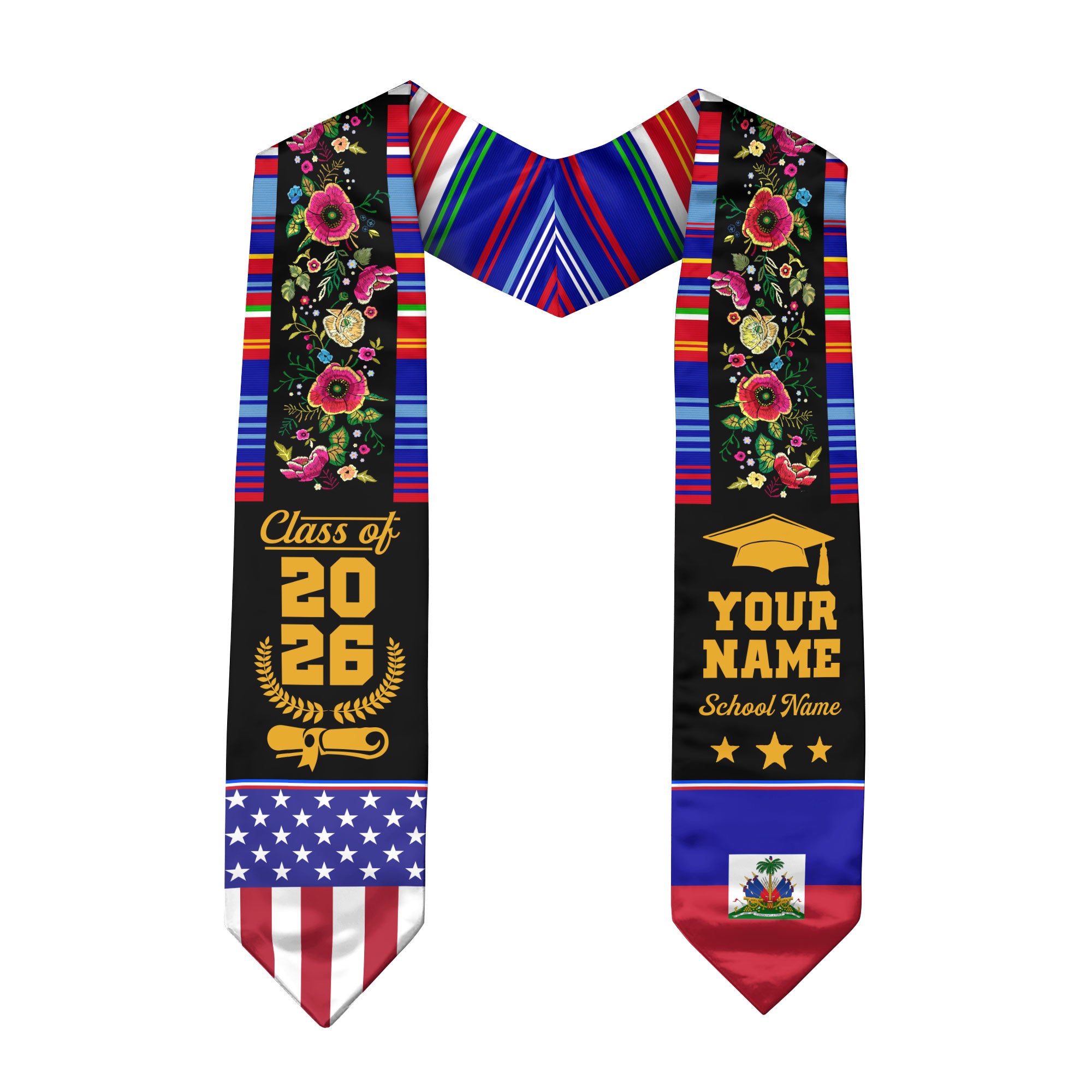 Haiti Graduation Stole 2026, Haitian Flag Sash, Personalized Detail Option