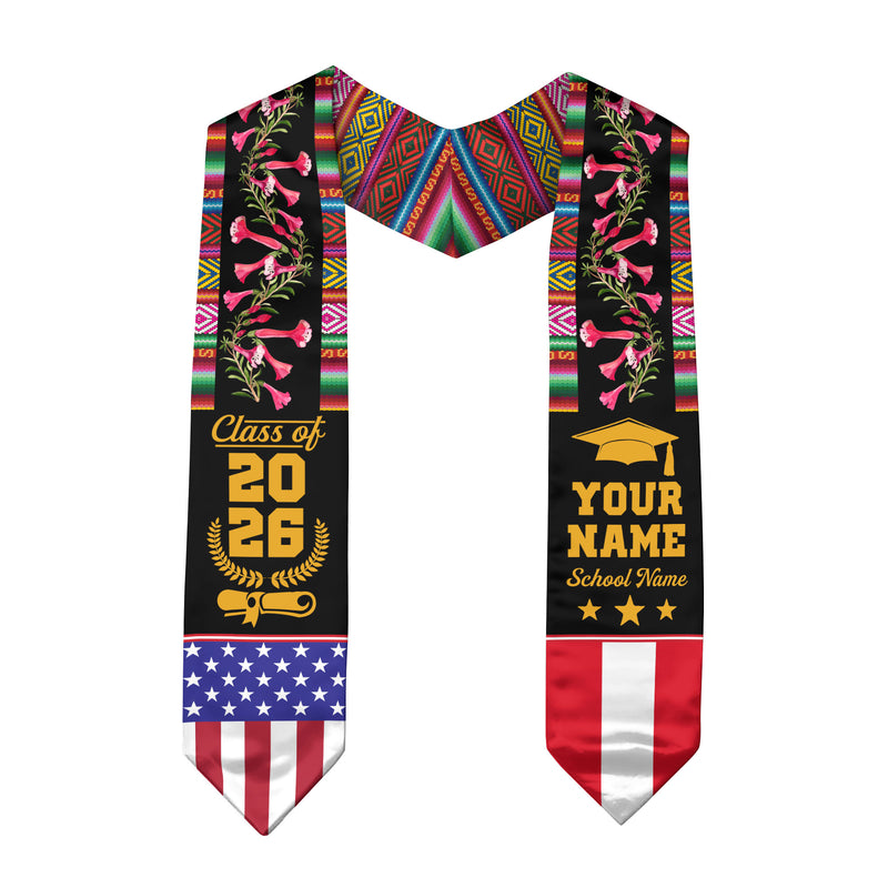 Customized Peru Graduation Stole, Peruvian Flag Stole, Custom Graduation Sash 2026, Class of 2026
