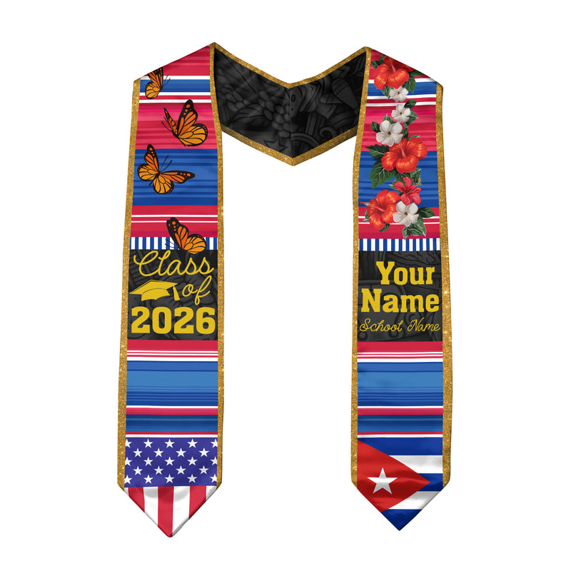 2026 Cuba Flag Graduation Sash, Cuba Stole, Personal Detail Option