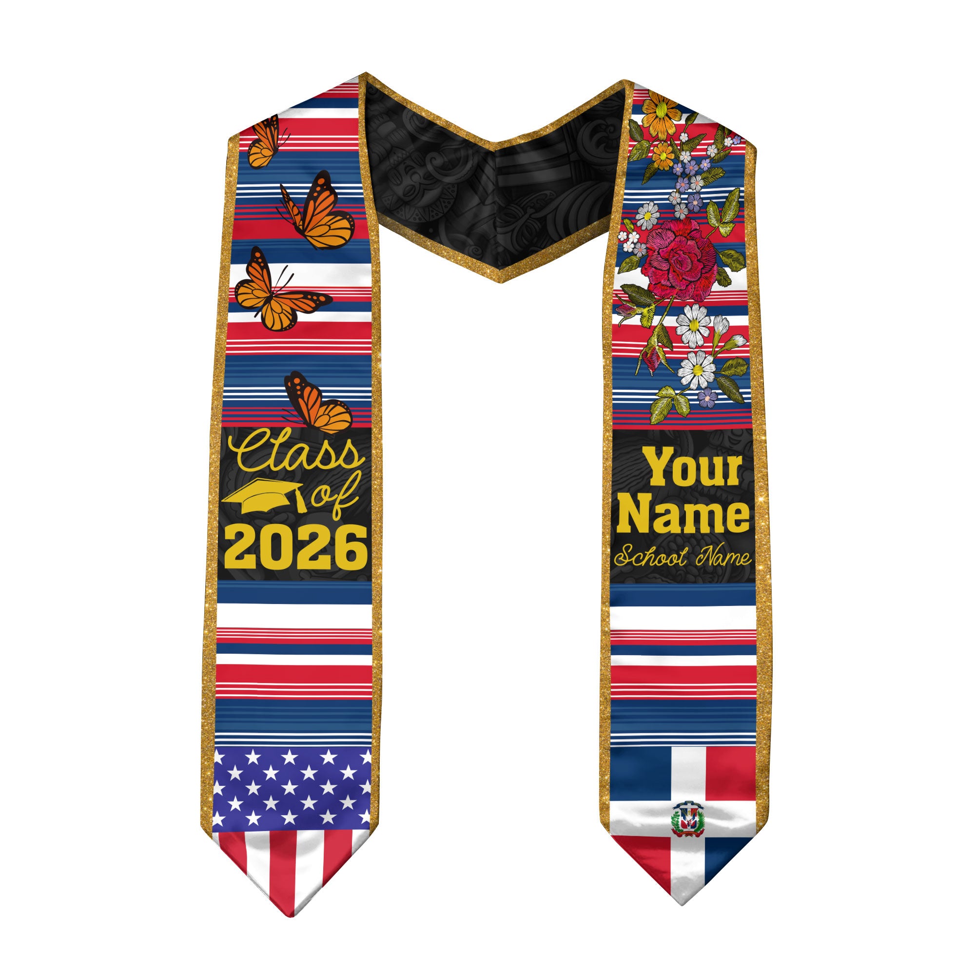 2026 Dominican Republic Flag Graduation Sash, Dominican Stole, Personal Detail