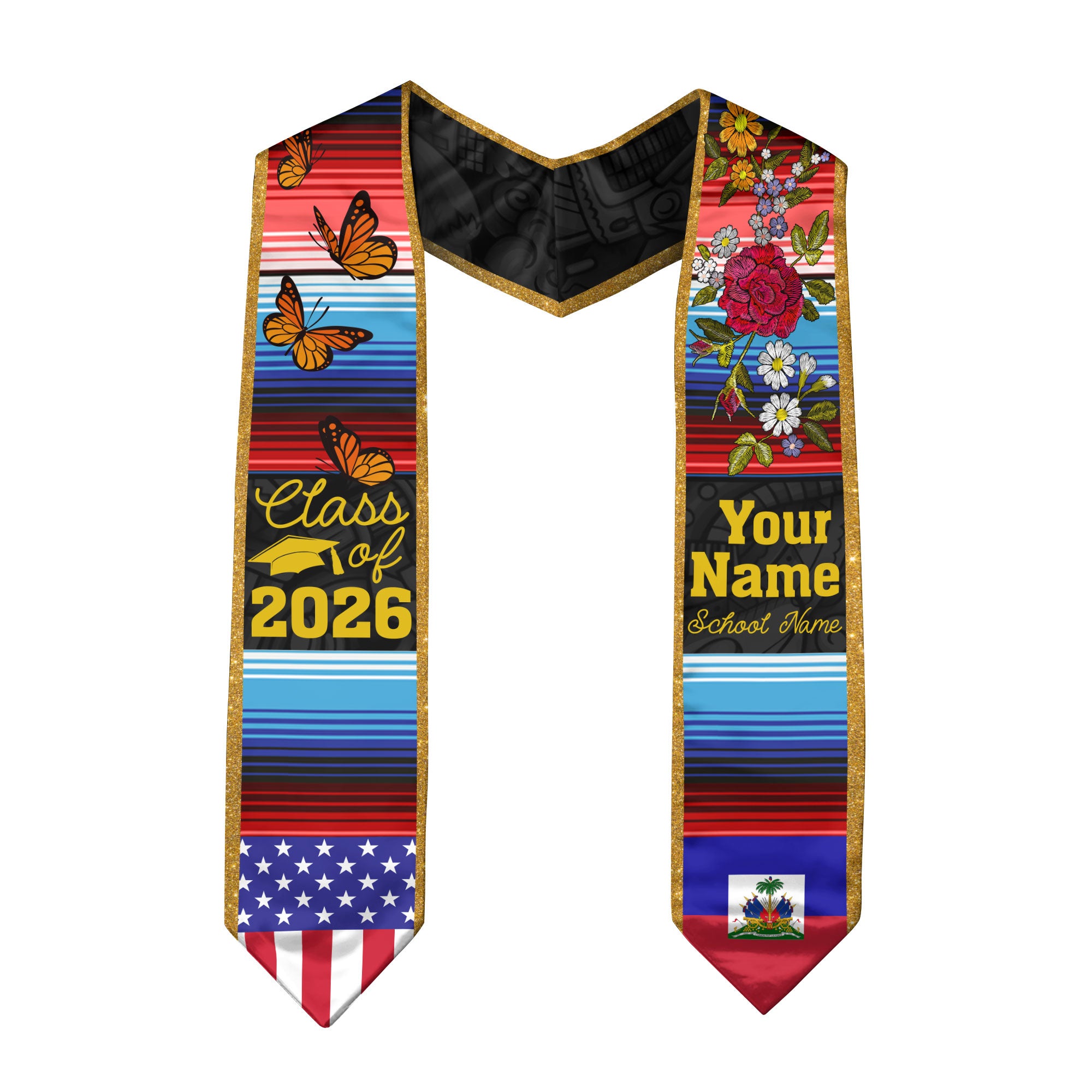 2026 Haiti Flag Graduation Sash, Haiti Stole, Add Personal Detail
