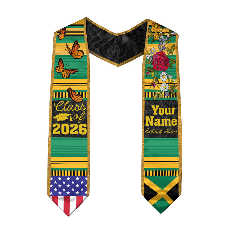 2026 Jamaica Flag Graduation Sash, Jamaica Stole, Optional Personalized Detail