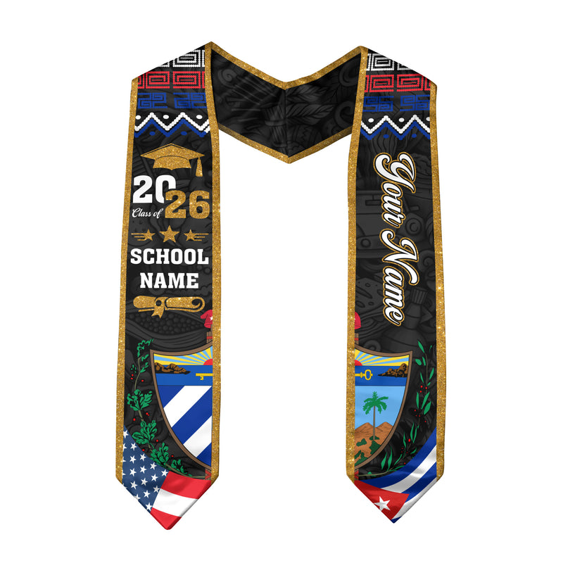 Cuba Flag Graduation Stole 2026, Cuba Sash, Add Personal Detail