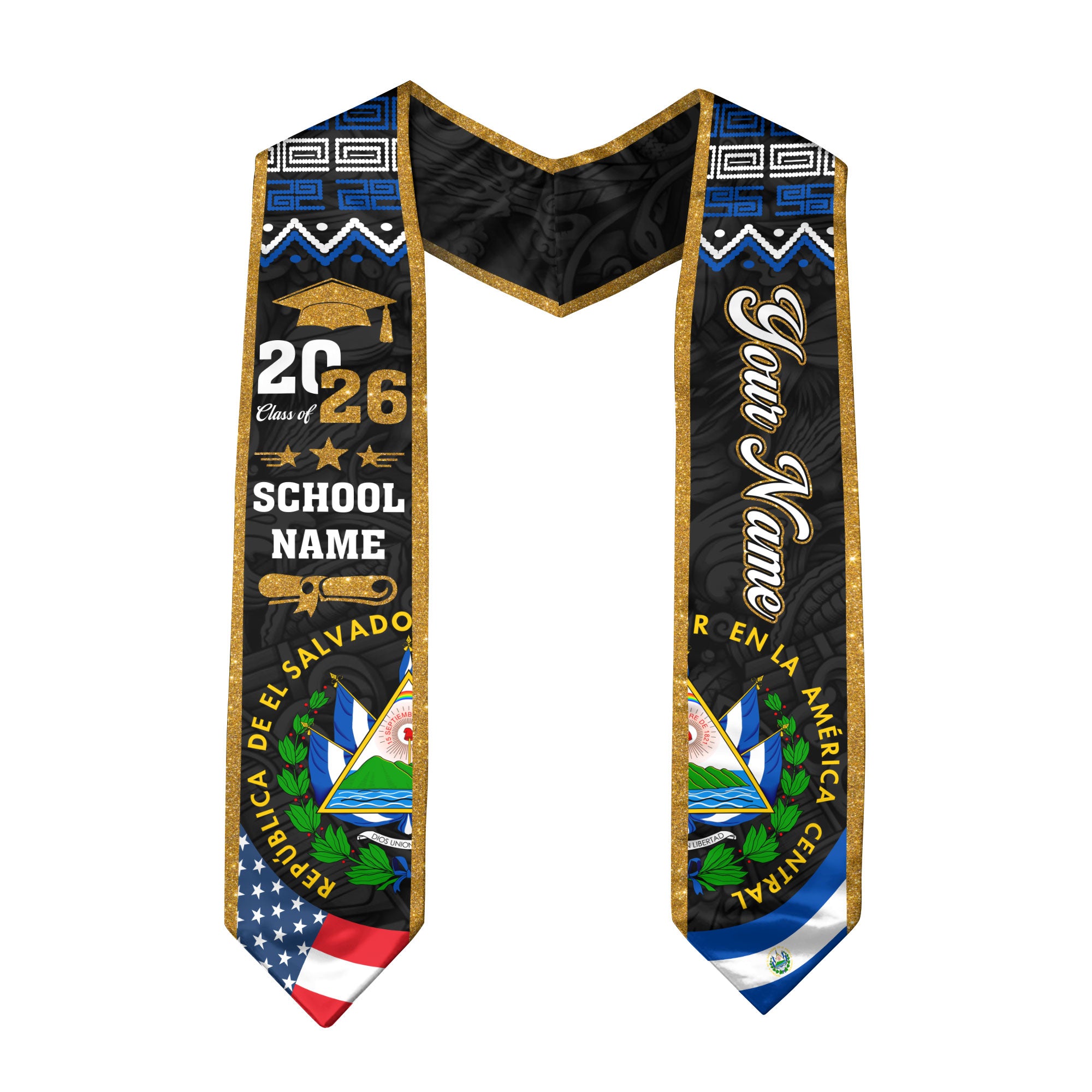 El Salvador Flag Sash 2026, El Salvador Graduation Stole, Add Custom Detail