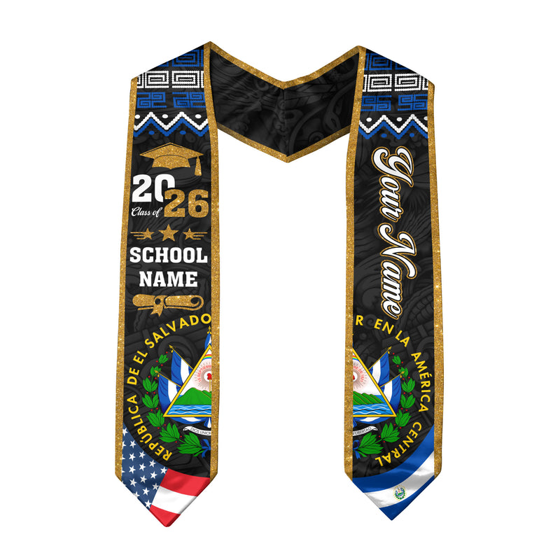 El Salvador Flag Sash 2026, El Salvador Graduation Stole, Add Custom Detail