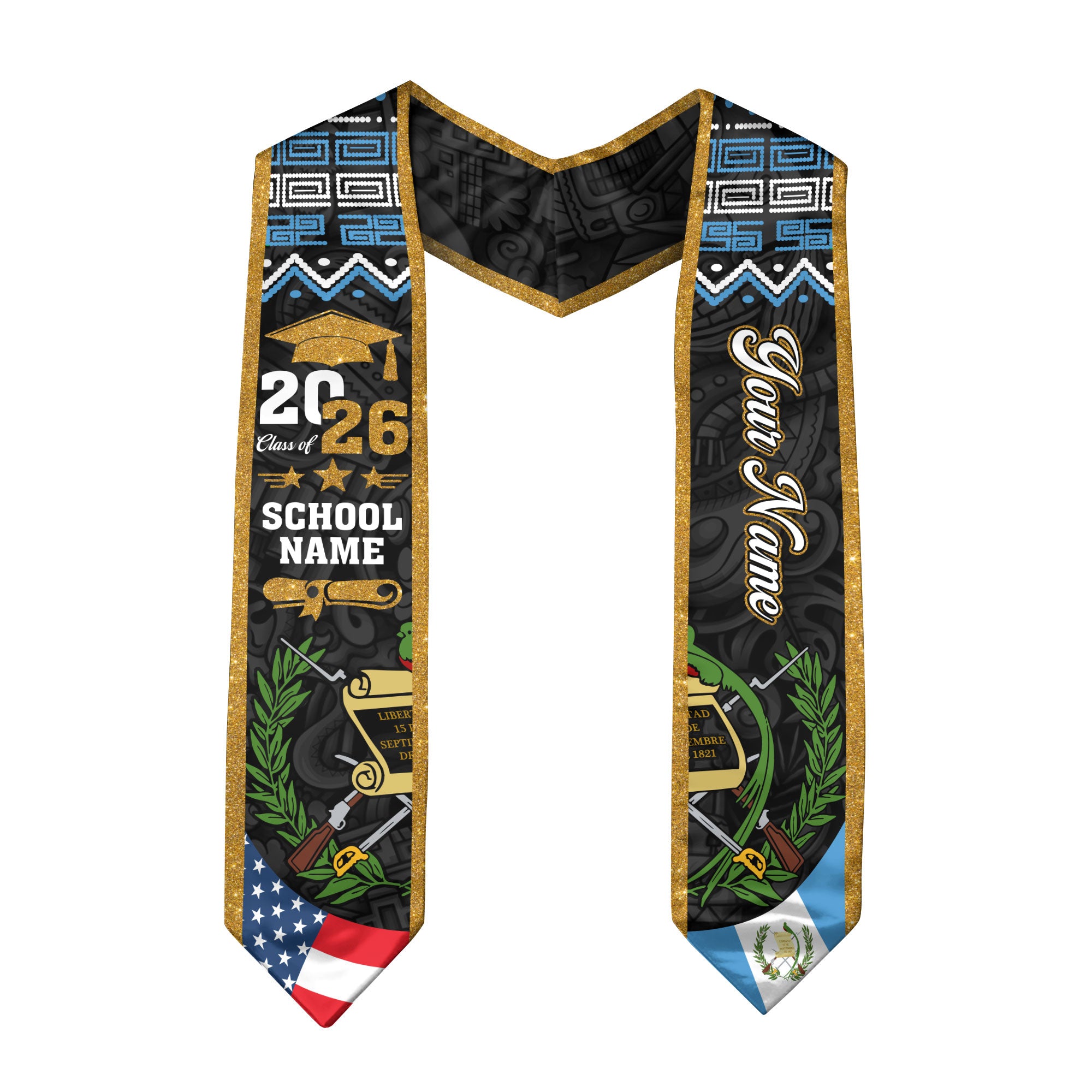 Guatemala Flag Sash 2026, Guatemala Graduation Stole, Add Custom Detail