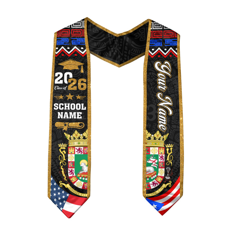 Puerto Rico Graduation Stole 2026, Puerto Rican Flag Sash, Add Your Personal Detail