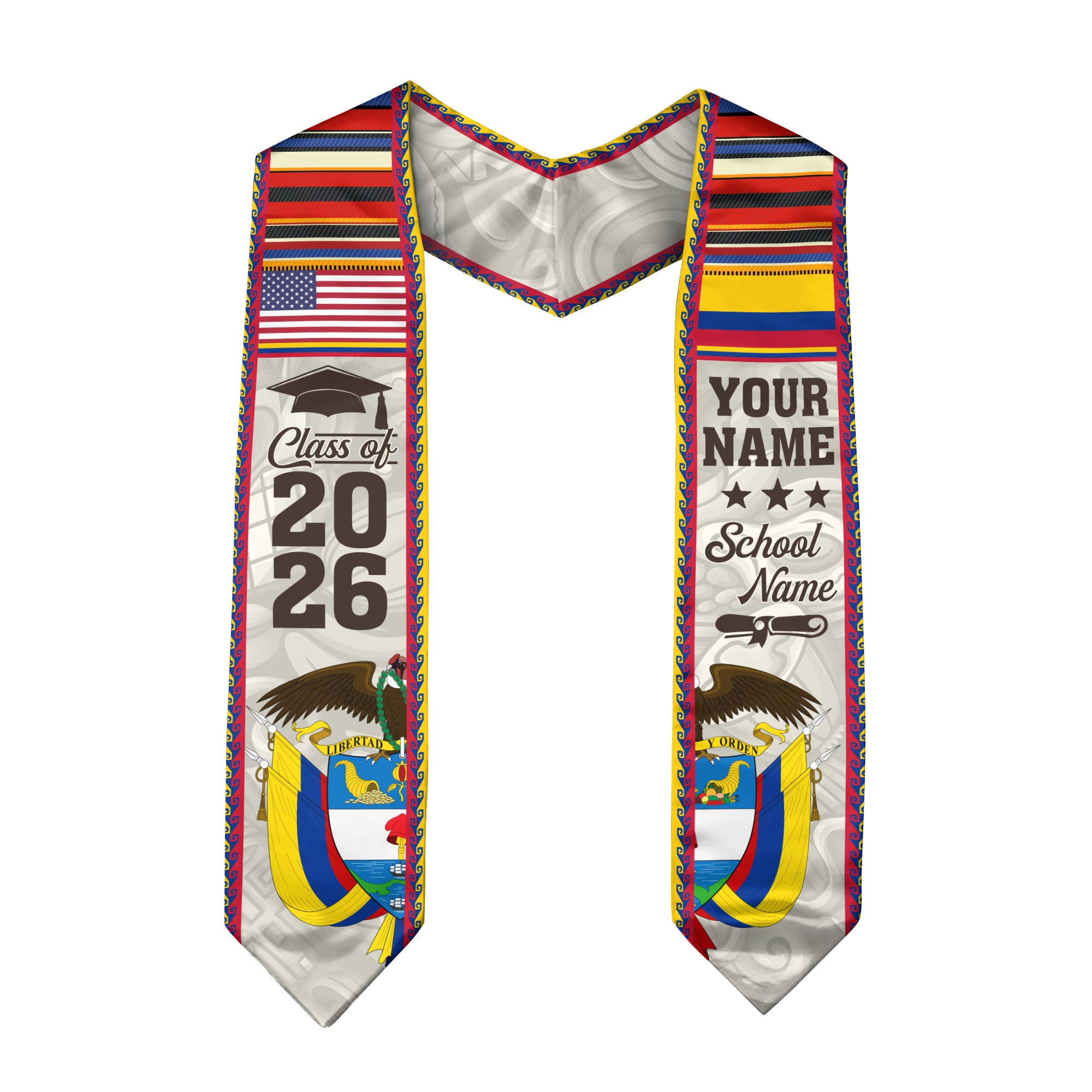 Customized Colombia American Graduation Stole, Colombia Flag Graduation Sash, Class of 2026