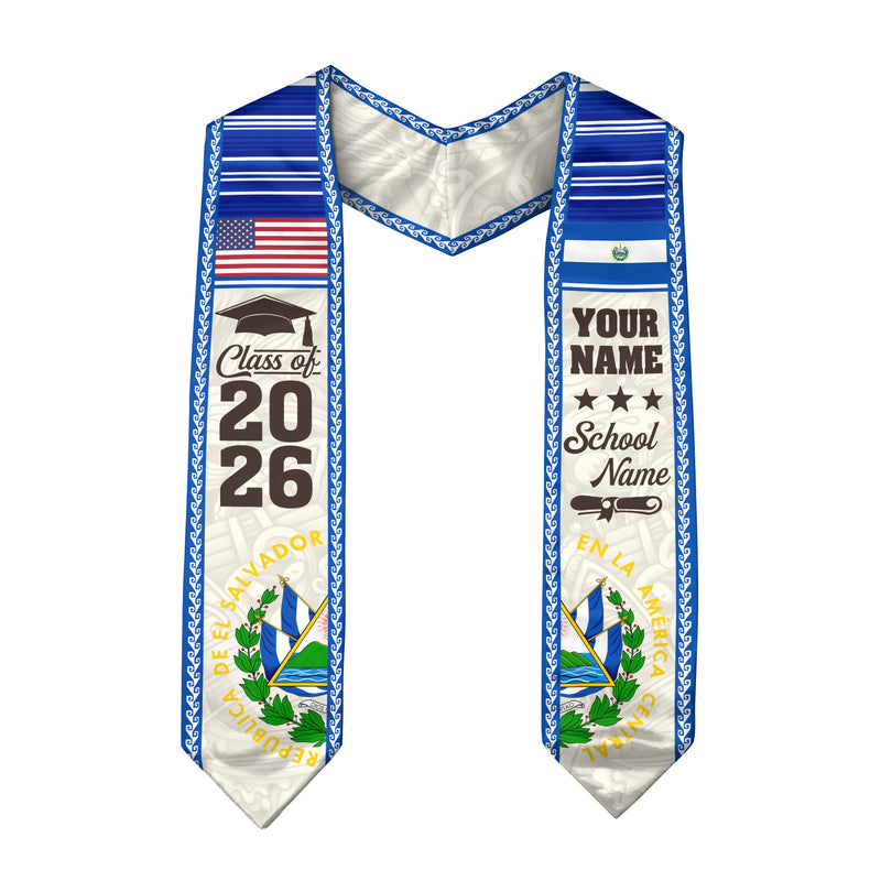 2026 El Salvador Graduation Stole, El Salvador Flag Sash, Personal Detail Option