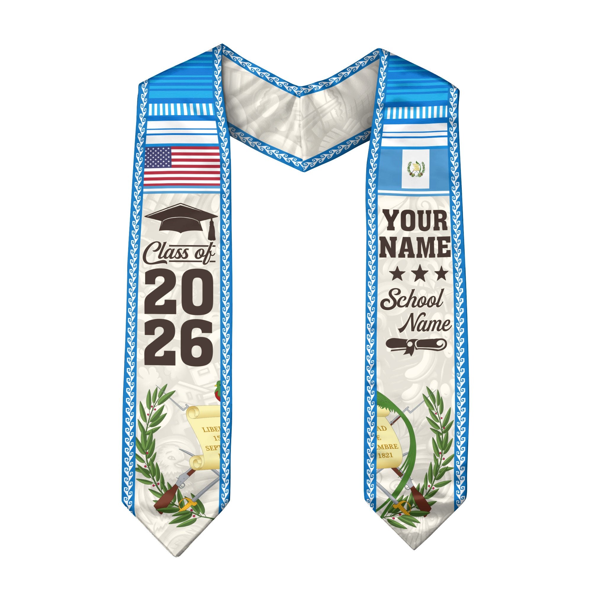 2026 Guatemala Graduation Stole, Guatemalan Flag Sash, Personalized Detail Option