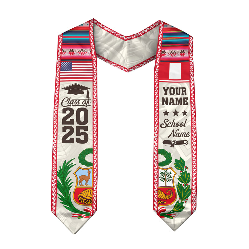 Customized Peru American Graduation Stole, Peru Flag Graduation Sash, Class of 2026