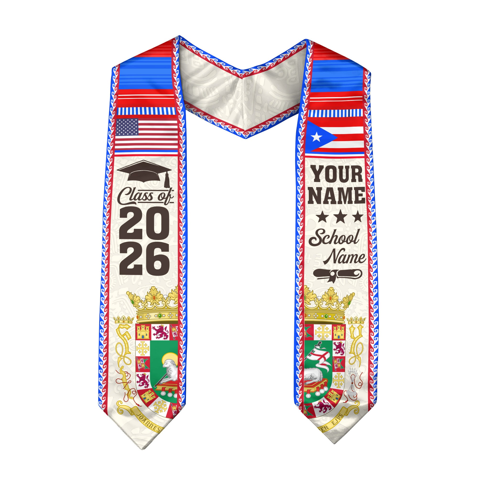 2026 Puerto Rico Flag Sash, Graduation Stole, Personal Detail Option for Grads