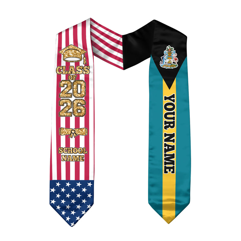 Customized Bahamas Graduation Stole with Island Flag Accent, Graduation Sash 2026, Class of 2026