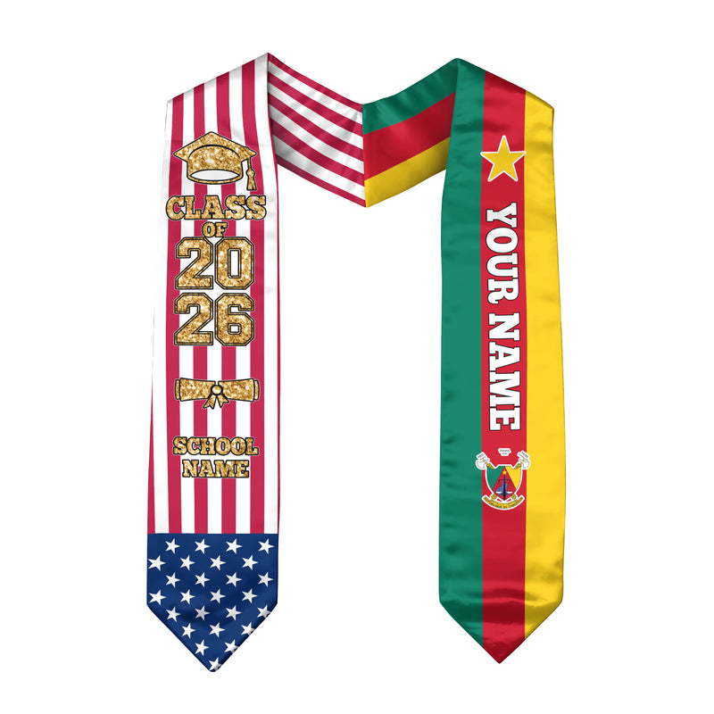 Customized Cameroon Graduation Stole with National Flag Feature, Graduation Sash 2026, Class of 2026