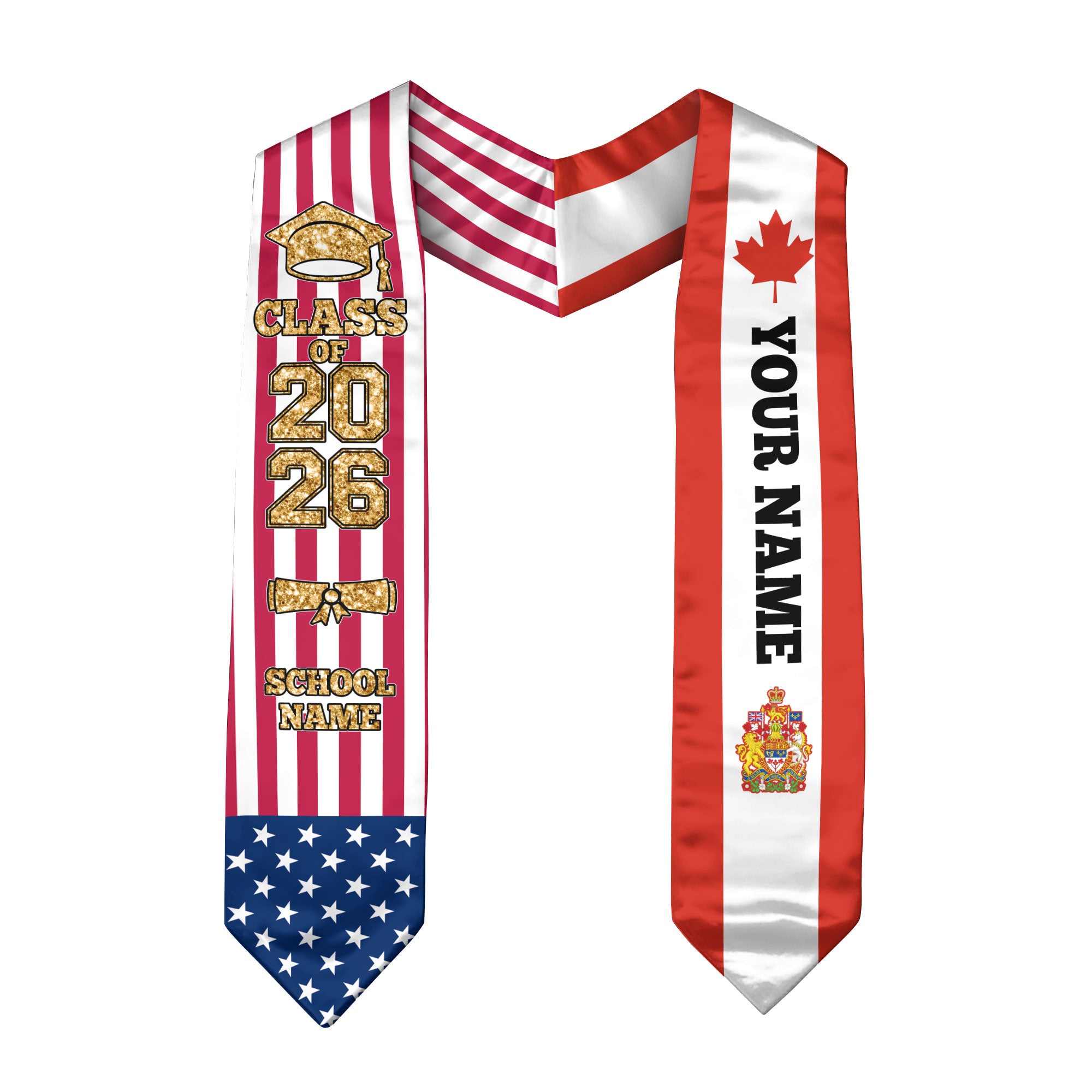 Customized Canada Graduation Stole with Canadian Flag Accent, Graduation Sash 2026, Class of 2026