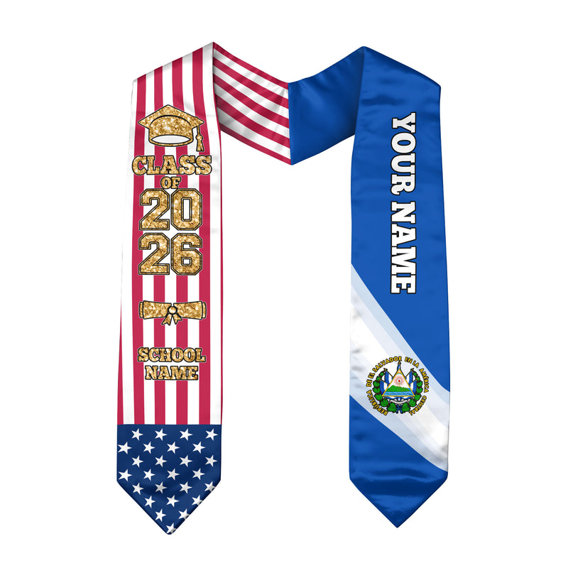 Customized El Salvador Graduation Stole Featuring Salvadoran Flag Accent, Graduation Sash 2026