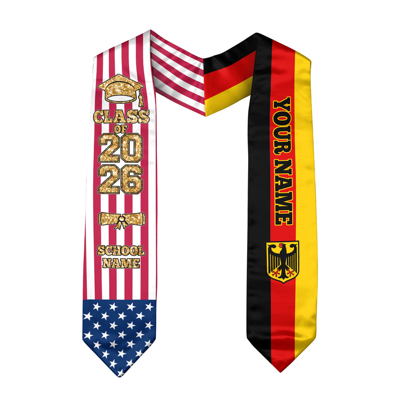 Customized Germany Graduation Stole with German Flag Accent, Graduation Sash 2026, Class of 2026