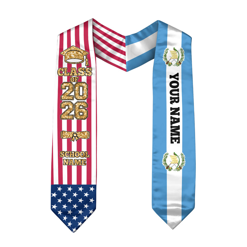 Customized Guatemala Graduation Stole with Guatemalan Flag Detail, Graduation Sash 2026