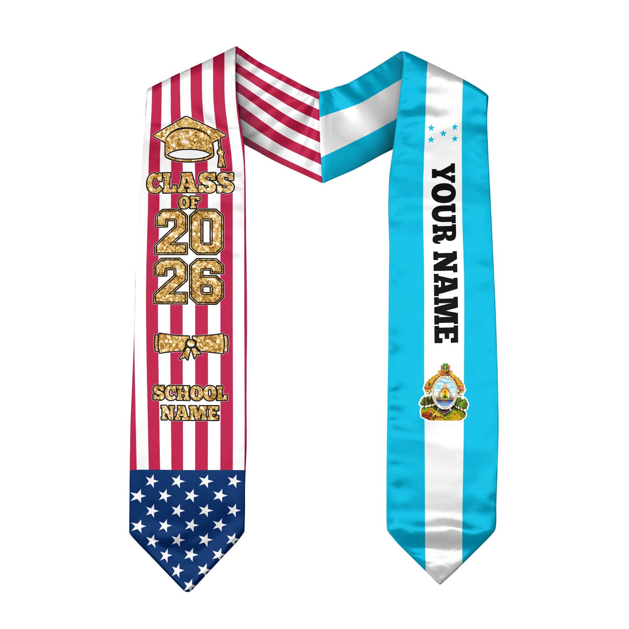 Customized Honduras Graduation Stole Featuring Honduran Flag Design, Graduation Sash 2026