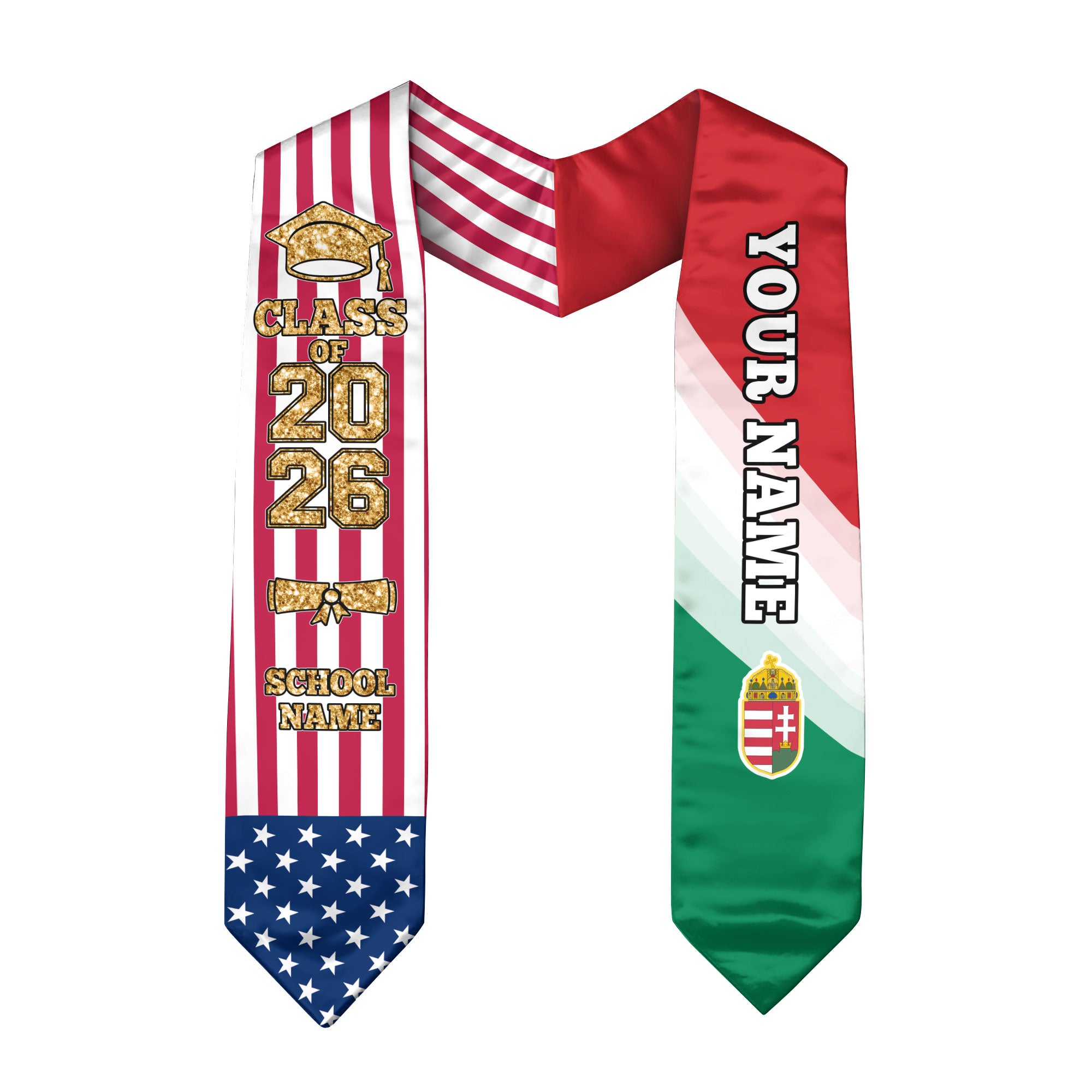 Customized Hungary Graduation Stole with National Flag Accent, Graduation Sash 2026, Class of 2026