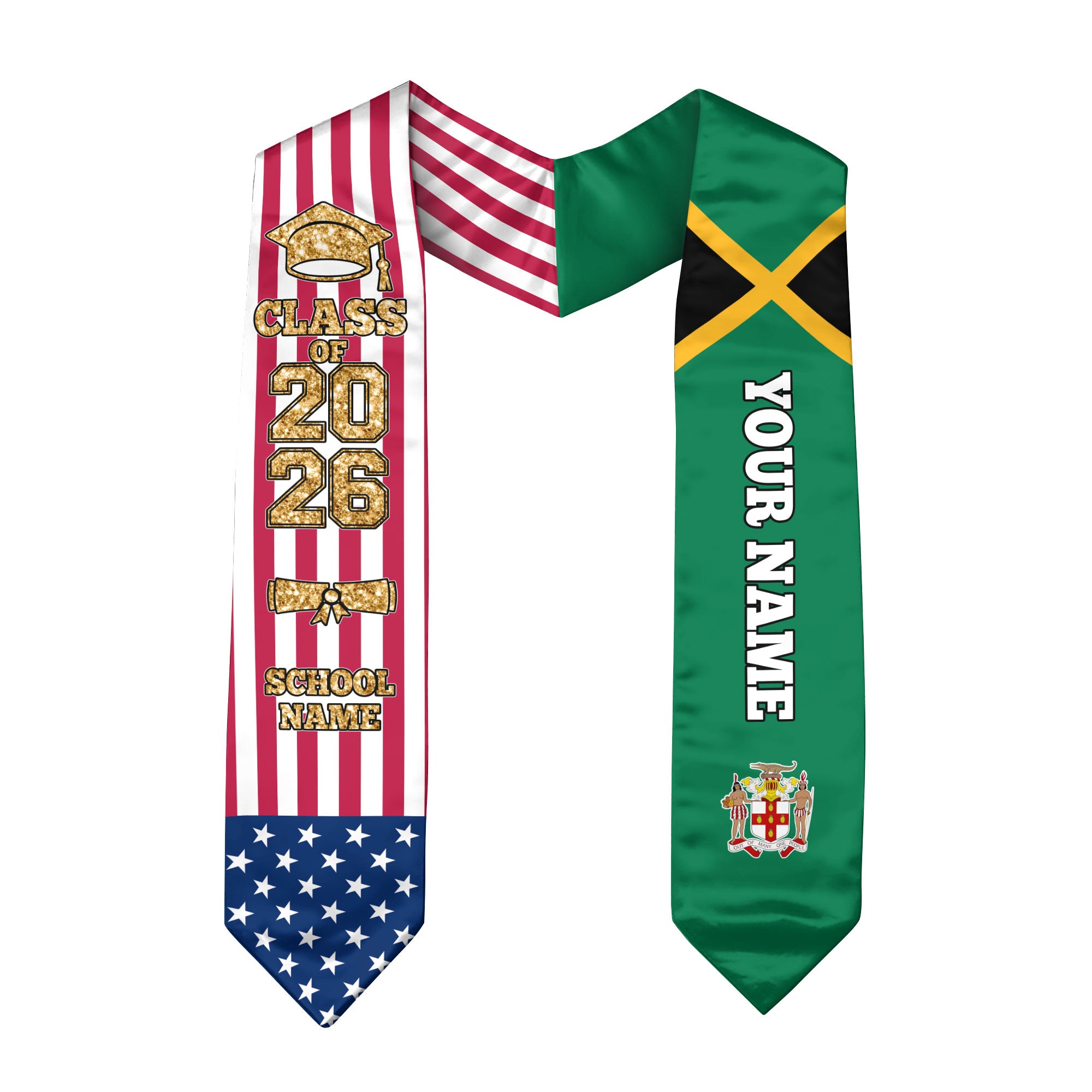 Customized Jamaica Graduation Stole with Jamaican Flag Highlight, Graduation Sash 2026