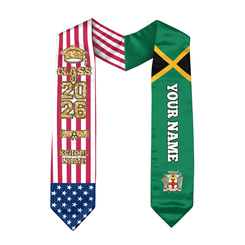 Customized Jamaica Graduation Stole with Jamaican Flag Highlight, Graduation Sash 2026