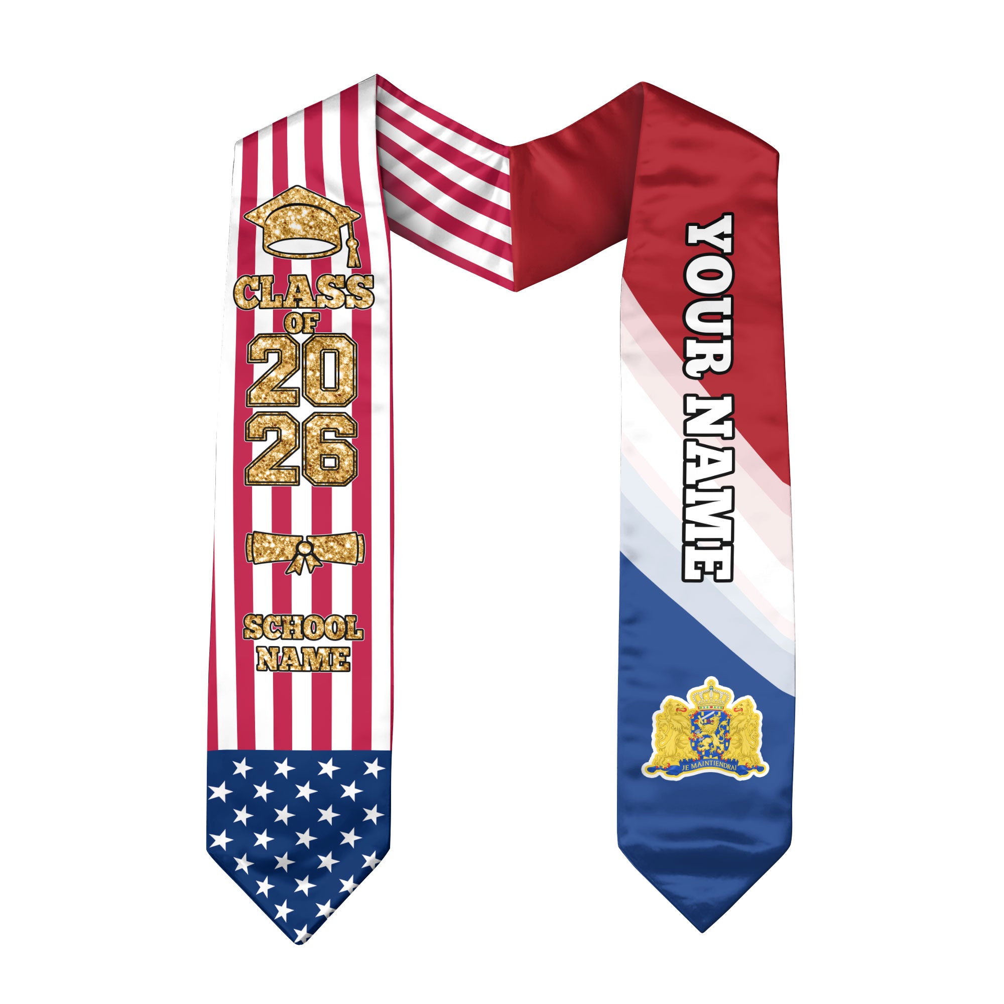 Customized Netherlands Graduation Stole with Dutch Flag Feature, Graduation Sash 2026, Class of 2026