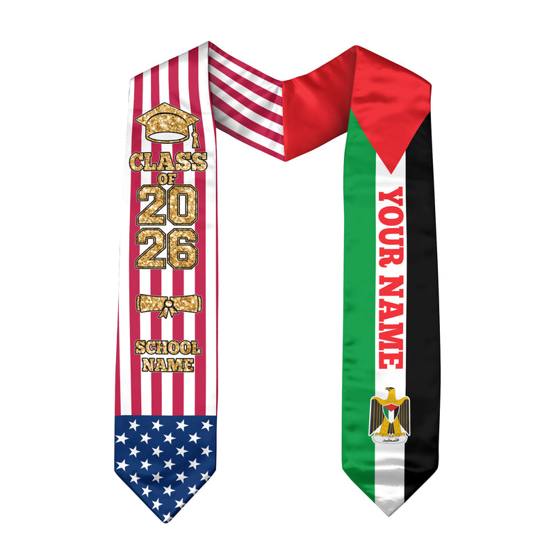 Customized Palestine Graduation Stole Featuring National Flag Colors, Graduation Sash 2026, Class of 2026