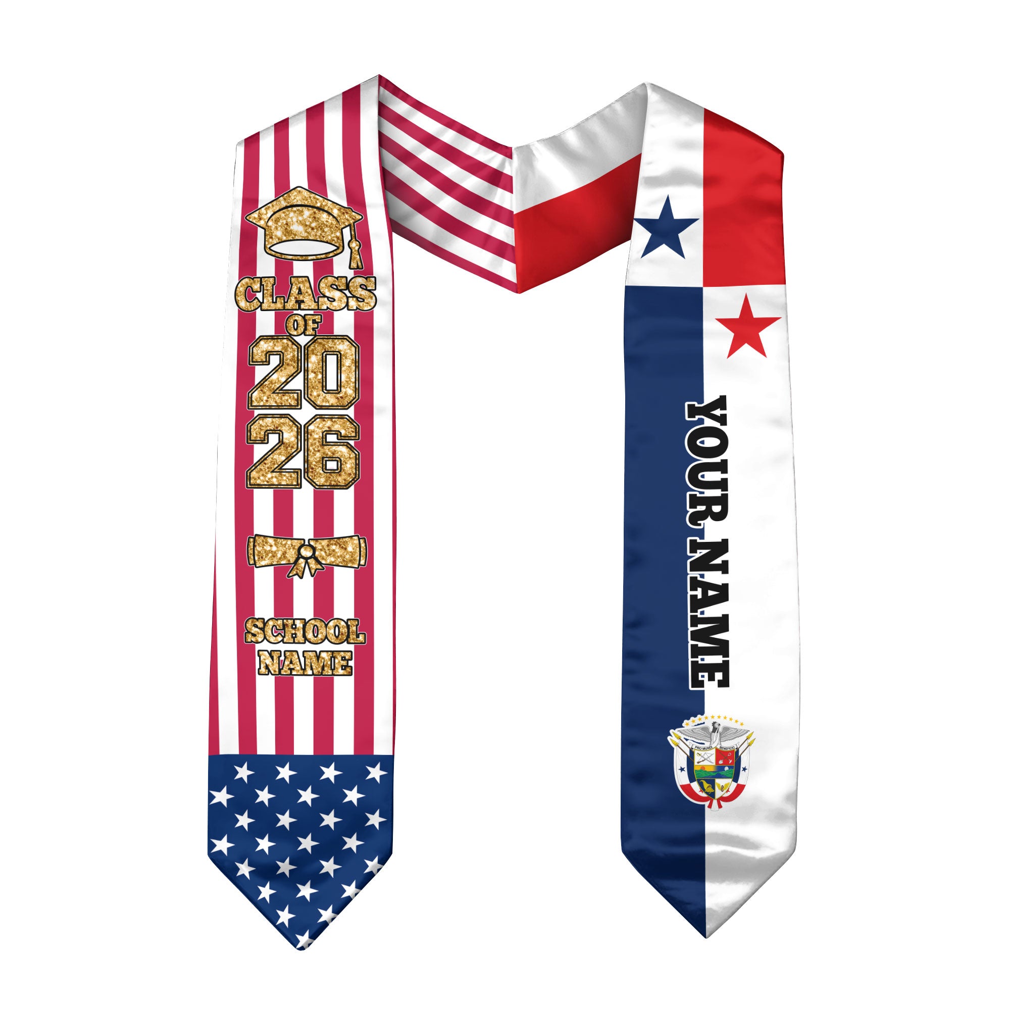 Customized Panama Graduation Stole with Panamanian Flag Detail, Graduation Sash 2026