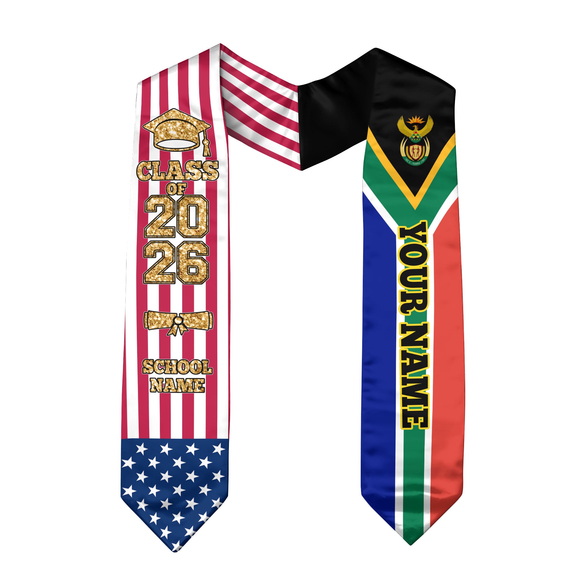 Customized South Africa Graduation Stole with National Flag Accent, Graduation Sash 2026, Class of 2026