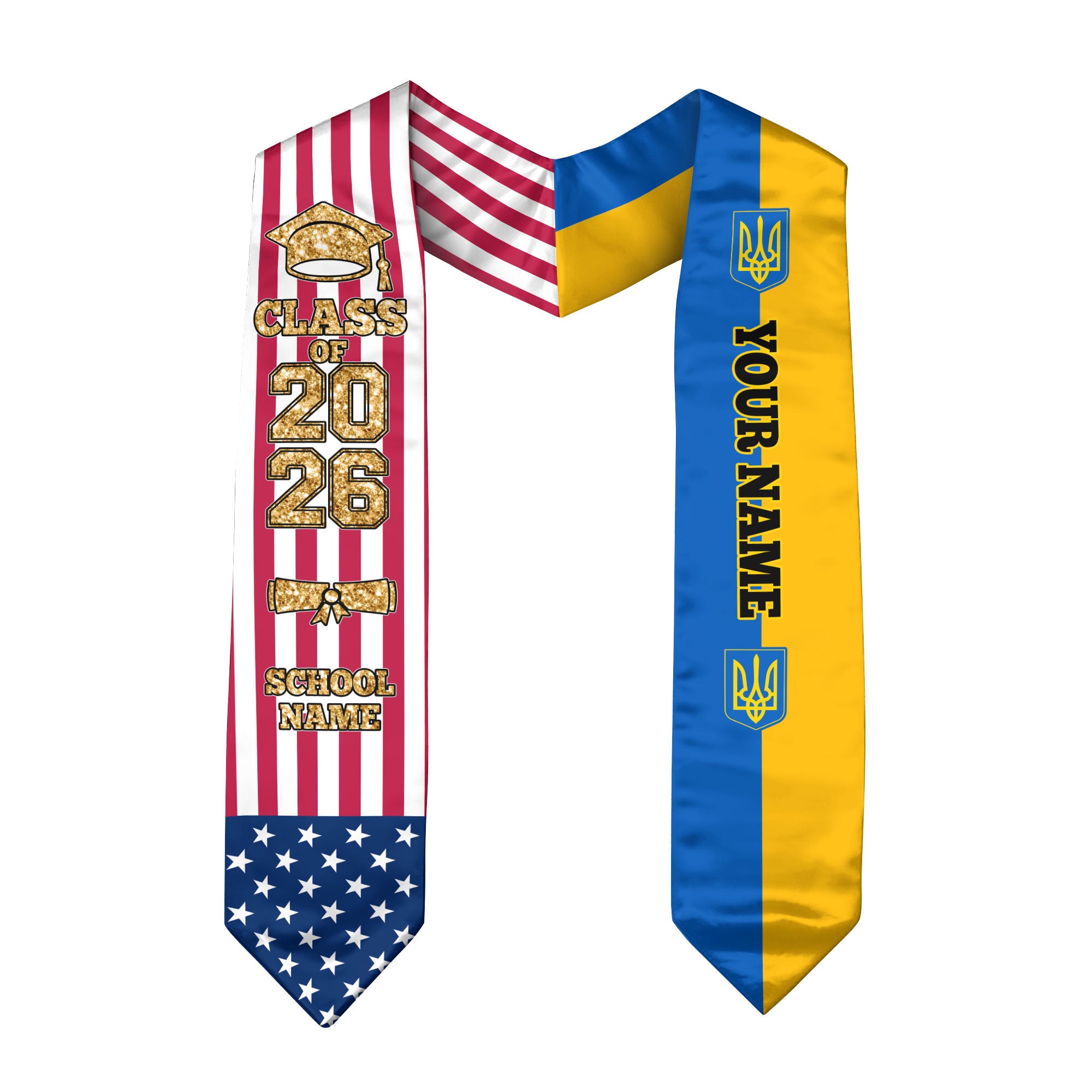 Customized Ukraine Graduation Stole Featuring Ukrainian Flag Colors, Graduation Sash 2026, Class of 2026