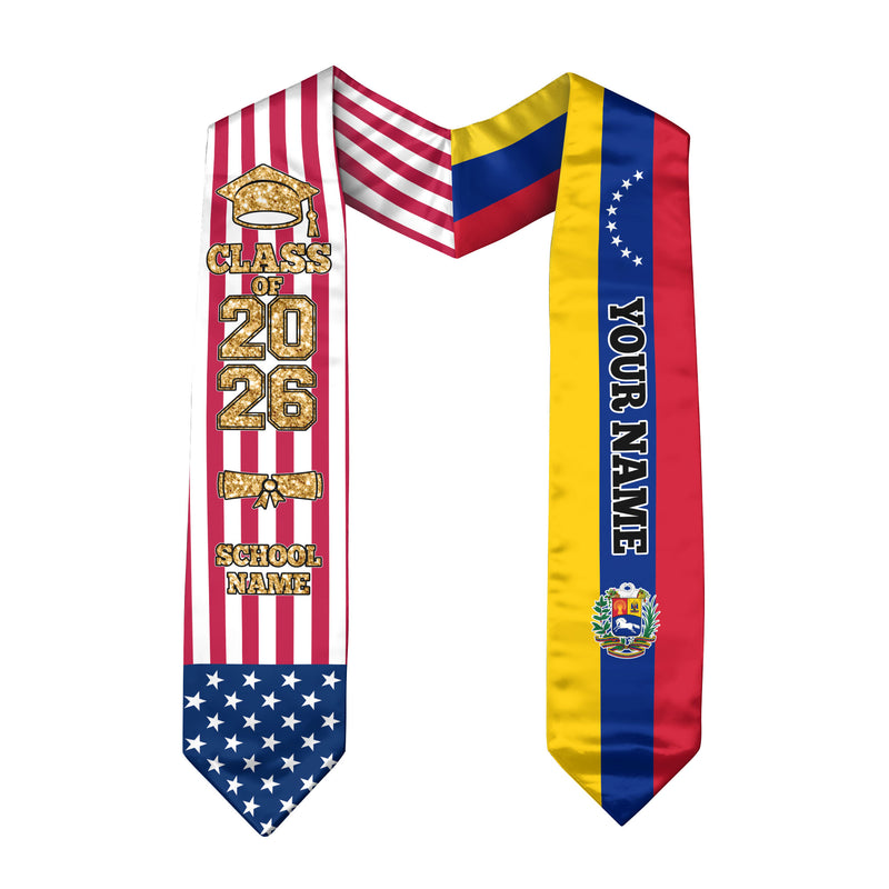 Customized Venezuela Graduation Stole with Venezuelan Flag Accent, Graduation Sash 2026, Class of 2026