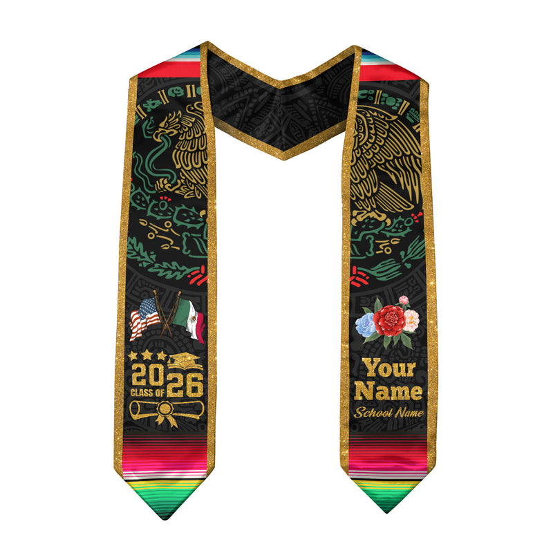 Mexican Graduation Stole 2026, Customized Sash, Mexican American Flag, Mexico Stole