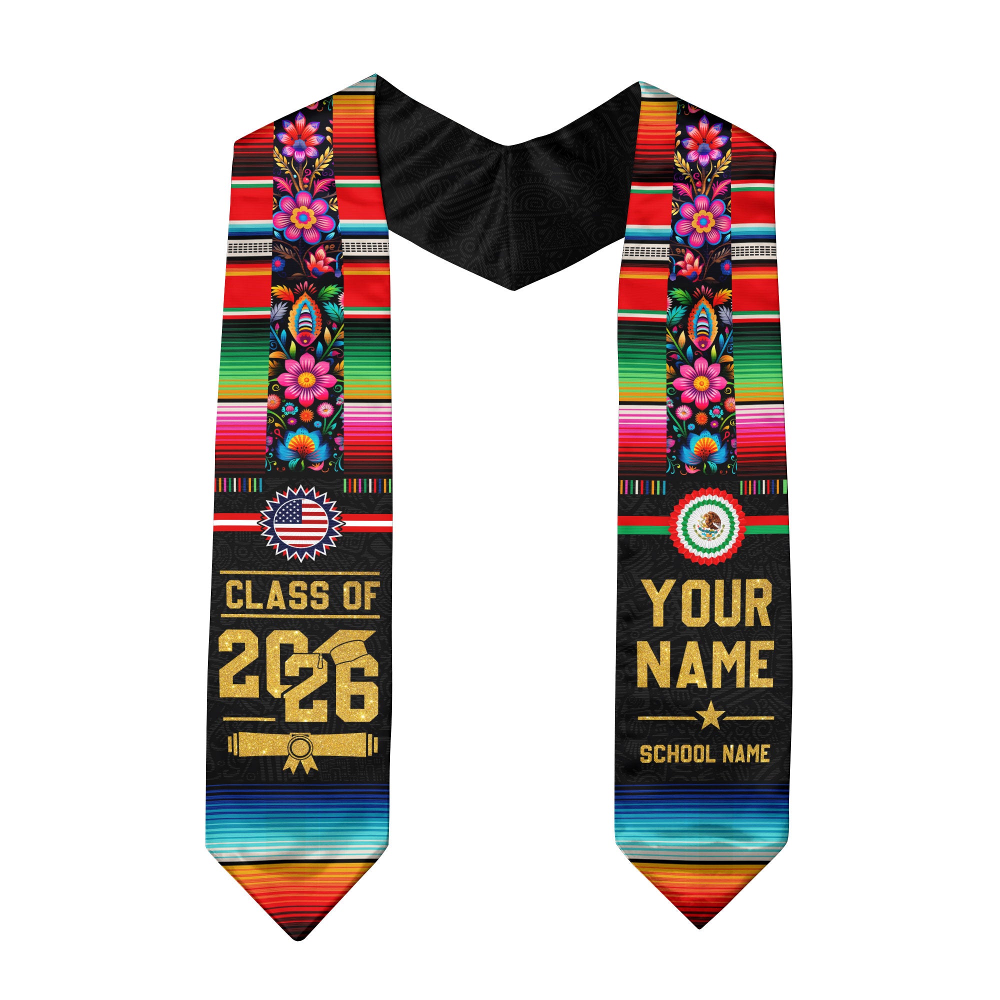 Mexican American Flag Graduation Sash 2026, Mexico Graduation Stole, Made to Order