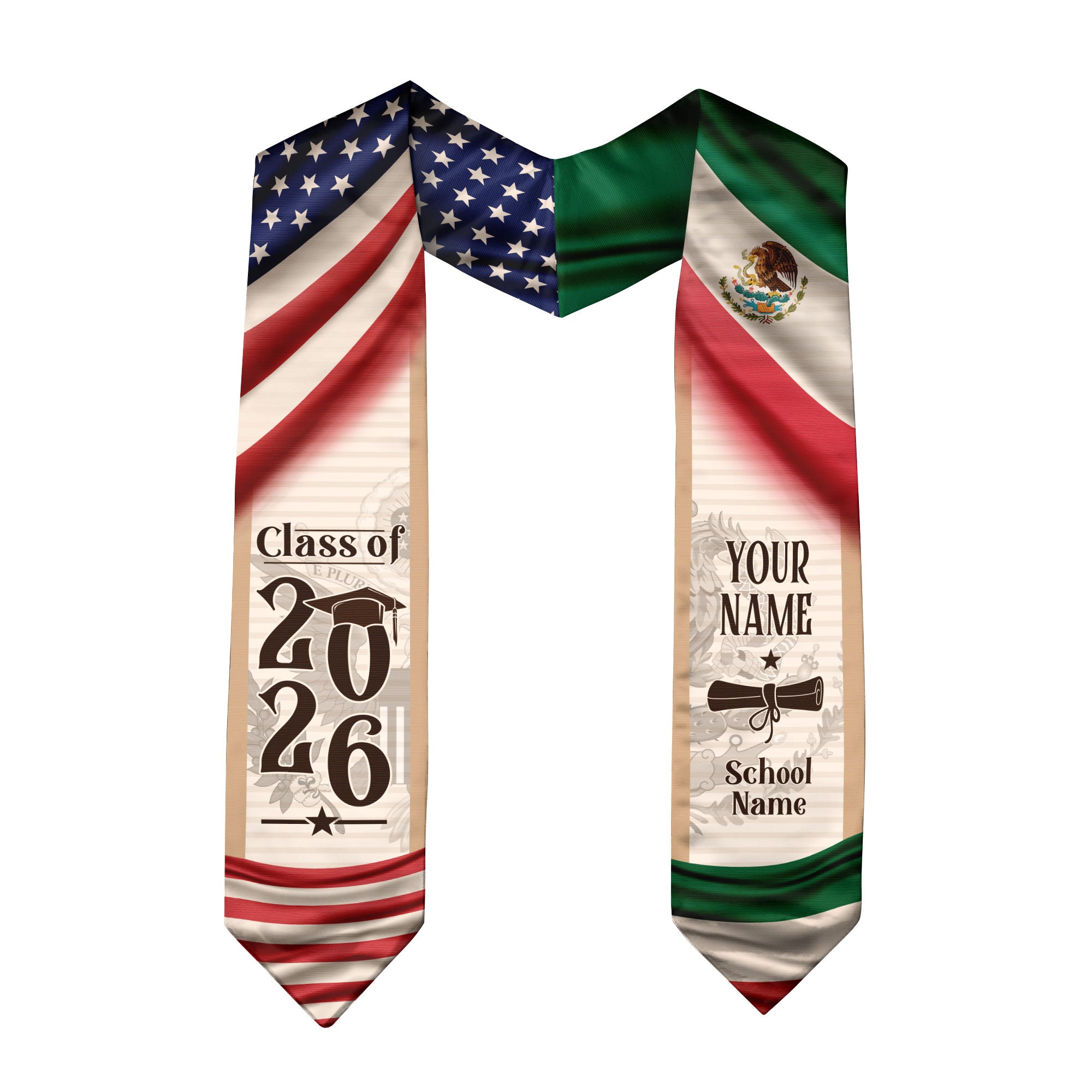 Mexican Stole for Graduation 2026, Mexico Graduation Stole, Customizable Flag Sash